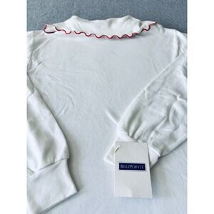 Vintage Belle Pointe White Turtleneck Red Scalloped Collar Top‎ Womens Medium